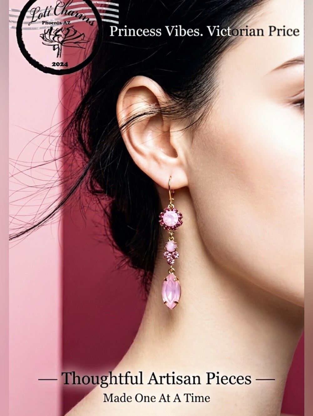 Victorian Very Faint Powder Pink Swarovski Crystals In Gold Plated Earrings